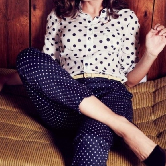Boden | Women's Navy Polka Dot Print Chelsea Career Cropped Pants (US Size 8P) - Picture 15 of 15